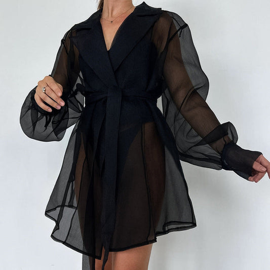 IvyShape | Sheer Long Sleeve Short Homewear Robe