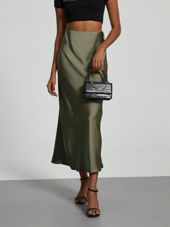 Ladies Elegant Satin Maxi Skirt Ivyshape