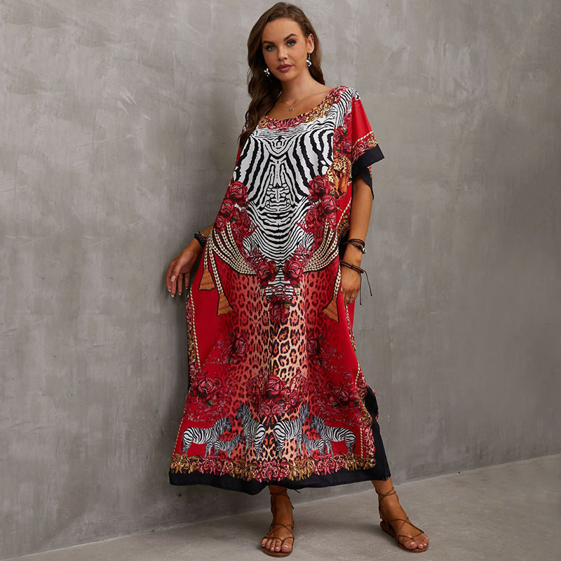 Women's beach kaftan with artistic animal motif and luxurious details Ivyshape