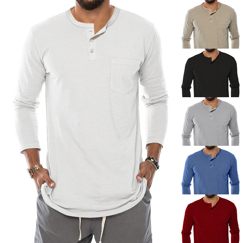 Men's Long Sleeve Henley Shirt with Stylish Button Closure and Practical Chest Pocket Ivyshape