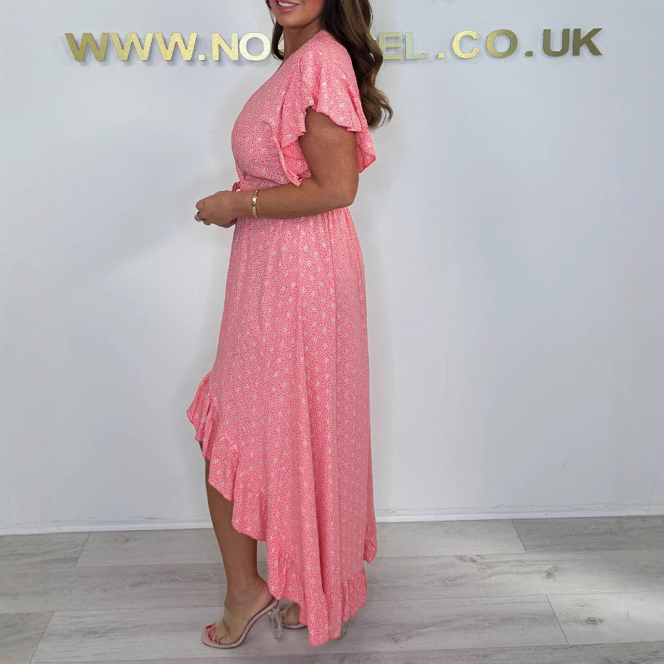 Women High-Low Ruffle Wrap Dress Ivyshape