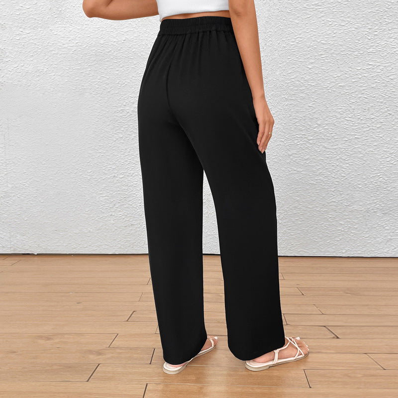 IvyShape | Solid Color Commuting Wide-Leg Casual Pants