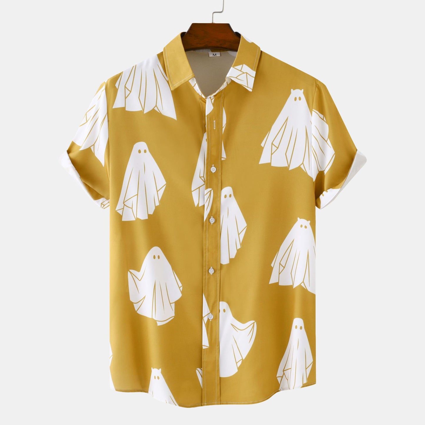 Men's Short Sleeve Shirt with Unique Ghost Print Ivyshape