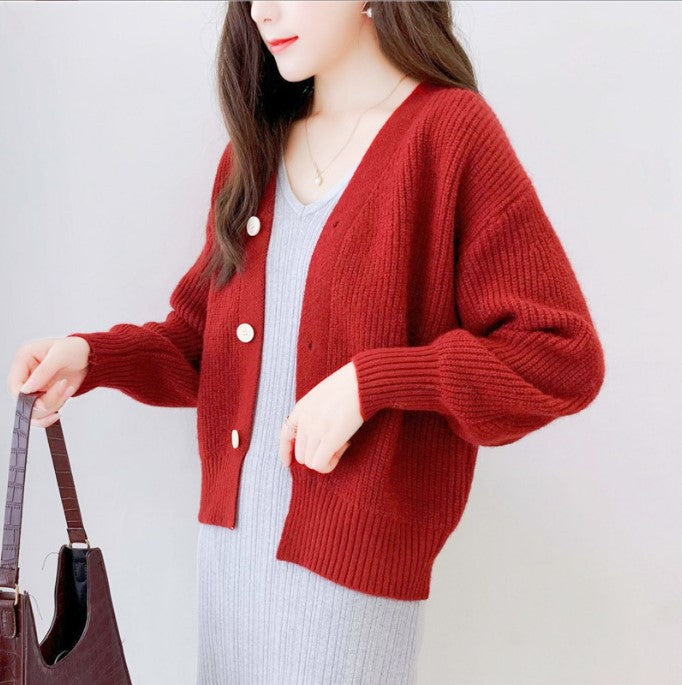 IvyShape | Candy Color V-Neck Long Sleeve Women's Cardigan