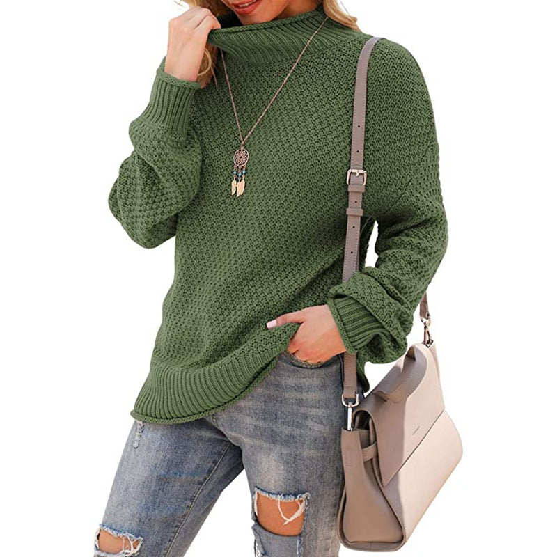 Women's chunky knit sweater with a high collar and casual silhouette Ivyshape