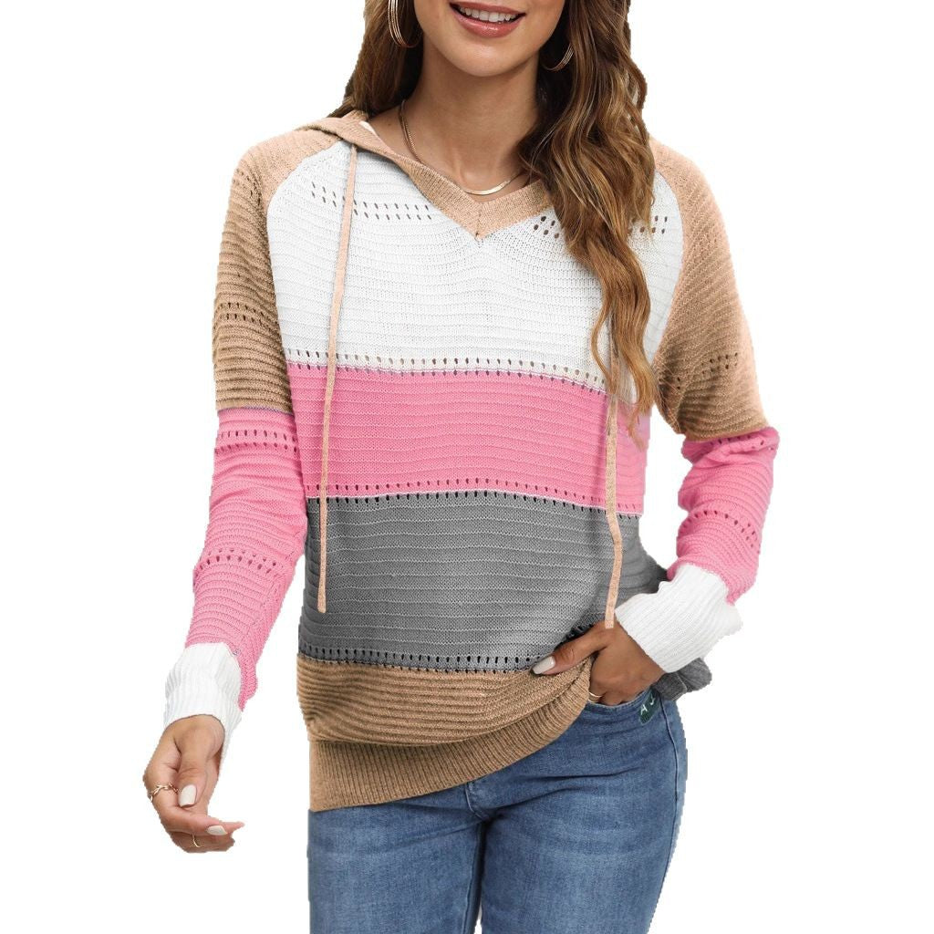 Women’s pullover with casual hoodie design and unique striped pattern Ivyshape