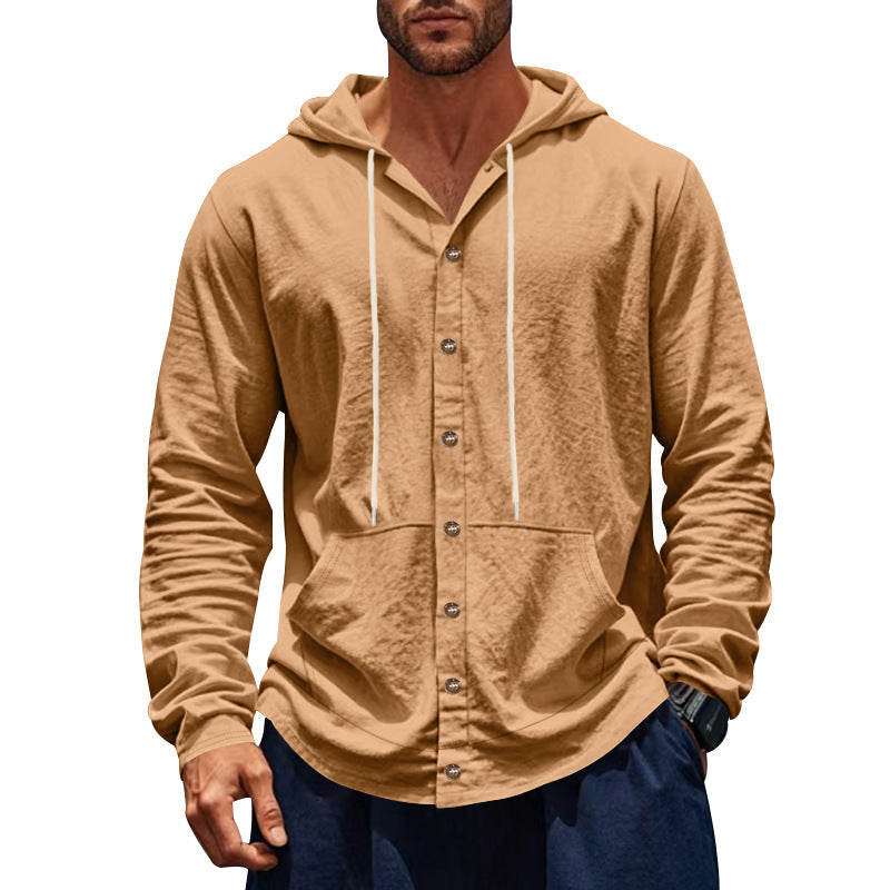 Men's casual hoodie with button placket and practical side pockets Ivyshape