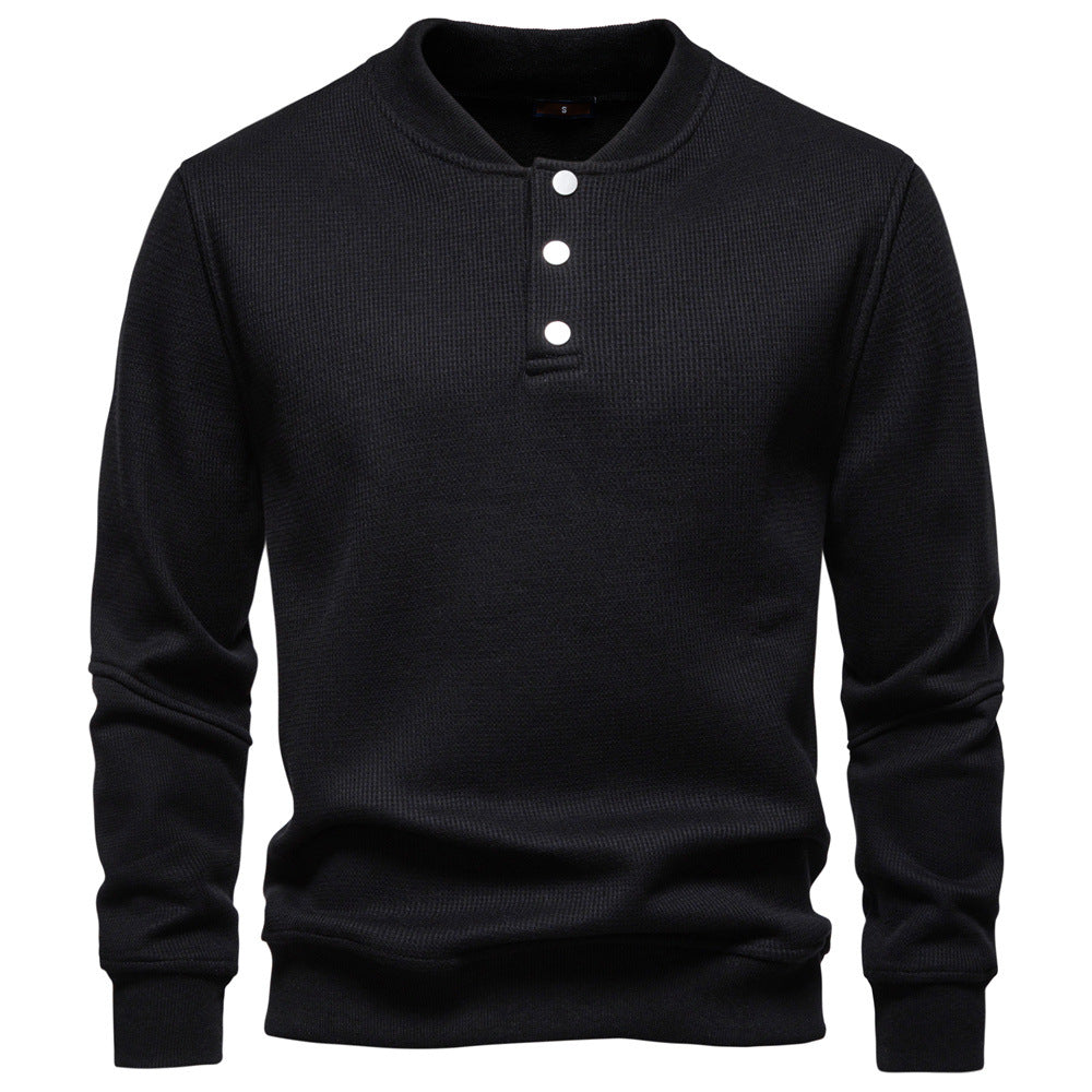Men's long-sleeve pullover with button placket and textured fabric Ivyshape