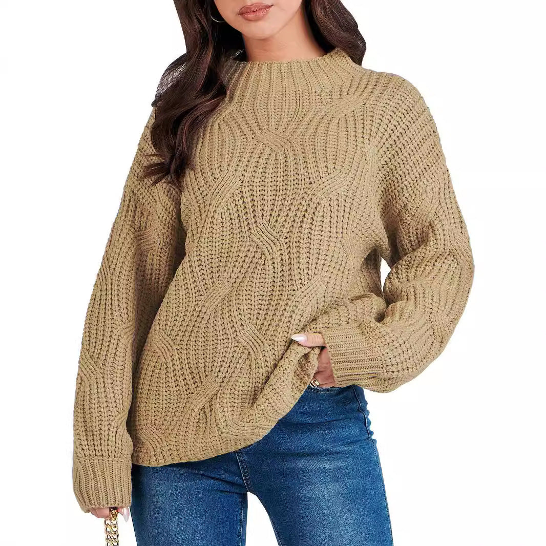 IvyShape | Casual Drop Shoulder Twisted Knit Pullover Sweater