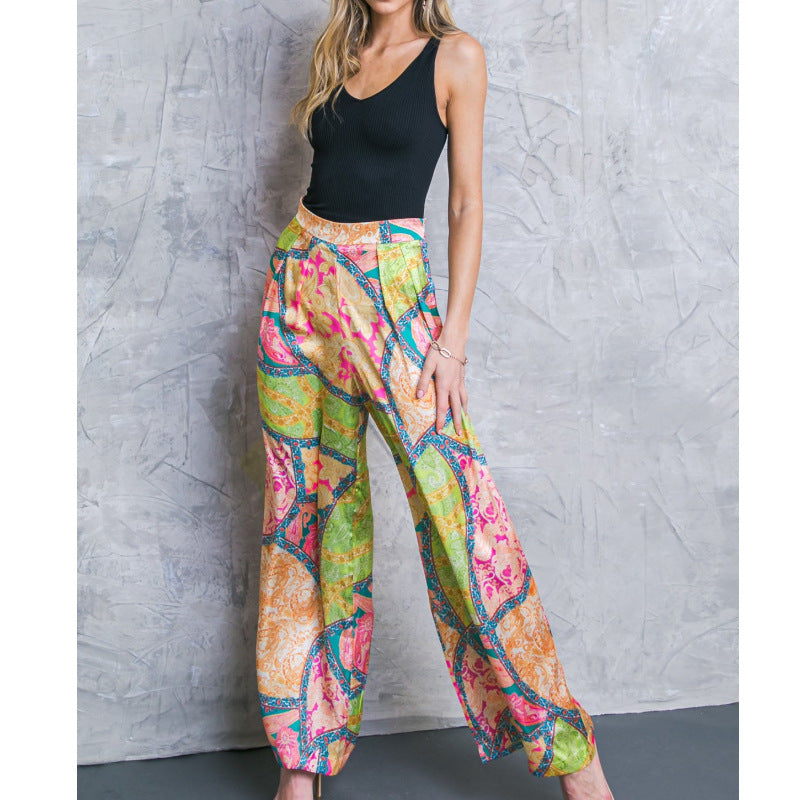 IvyShape | Printed Off-Shoulder Top High-Waisted Wide-Leg Pants Set