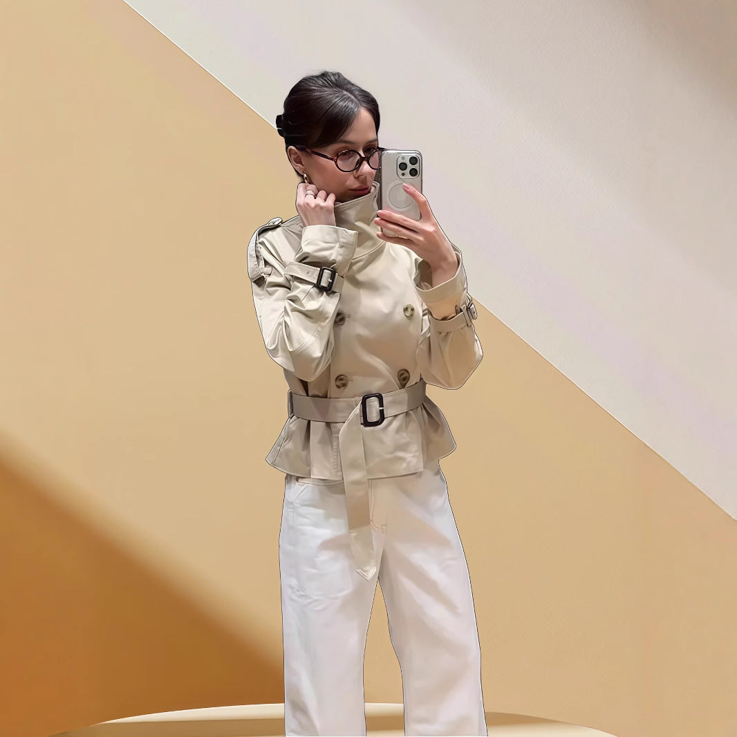 Ladies elegant trench coat with textured design Ivyshape