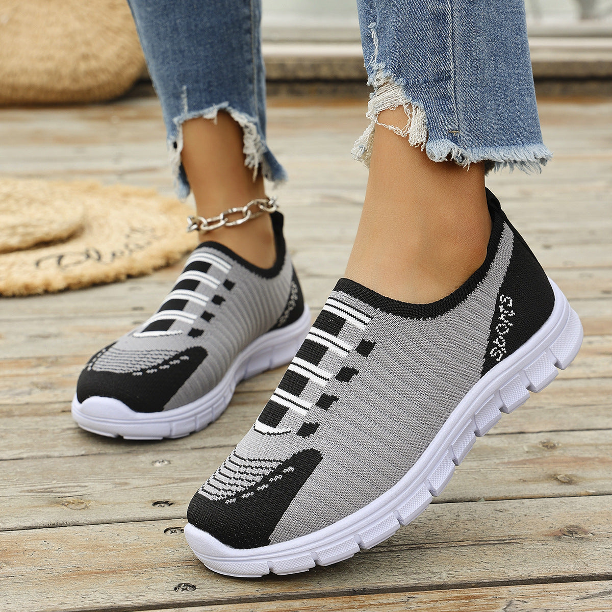Women's sneakers in fashionable textile design with breathable knit structure Ivyshape