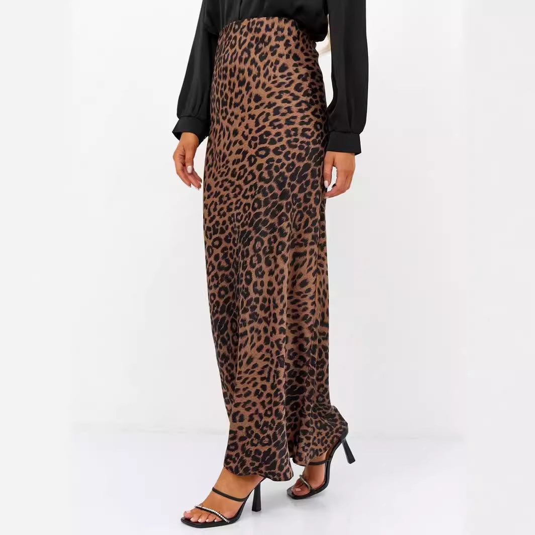 Ivyshape | Leopard Print Maxi Skirt with High Waist