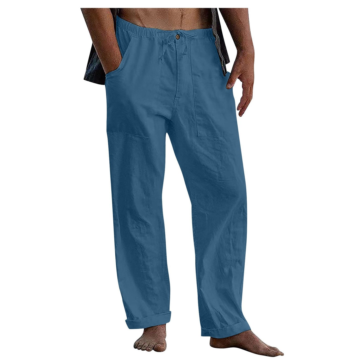 Men's Relaxed Fit Linen Pants with Elastic Waistband and Practical Pockets Ivyshape