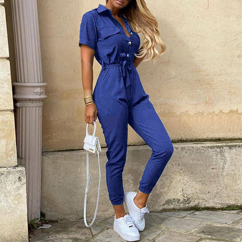 Women's casual jumpsuit with tailored cut and continuous button placket Ivyshape