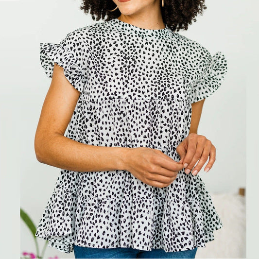 IvyShape | Sweet Floral Round Neck Short Top