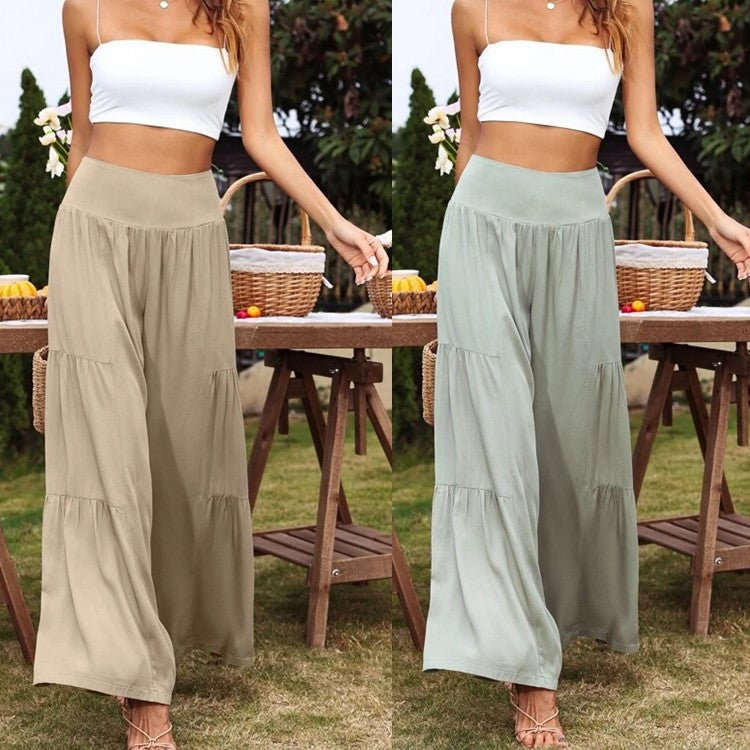 High-waisted tiered maxi pants for ladies Ivyshape