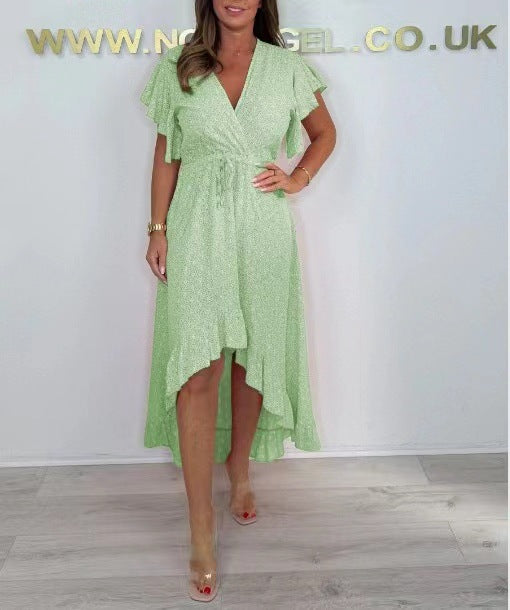 Women High-Low Ruffle Shirt Wrap Dress Ivyshape