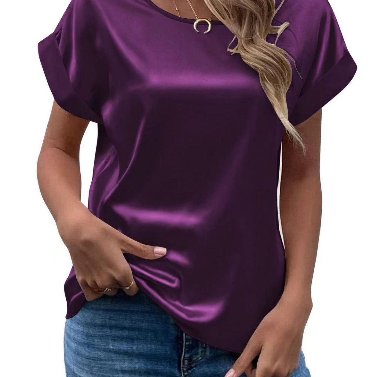 IvyShape | Women's Short Sleeve Satin Shirt