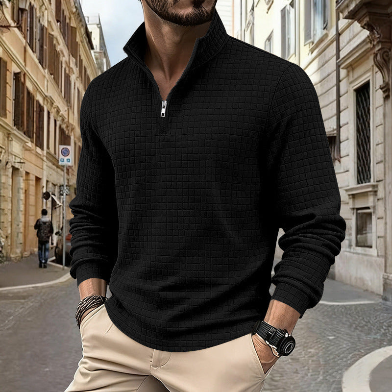 Men's sporty sweater with half zip and textured surface Ivyshape