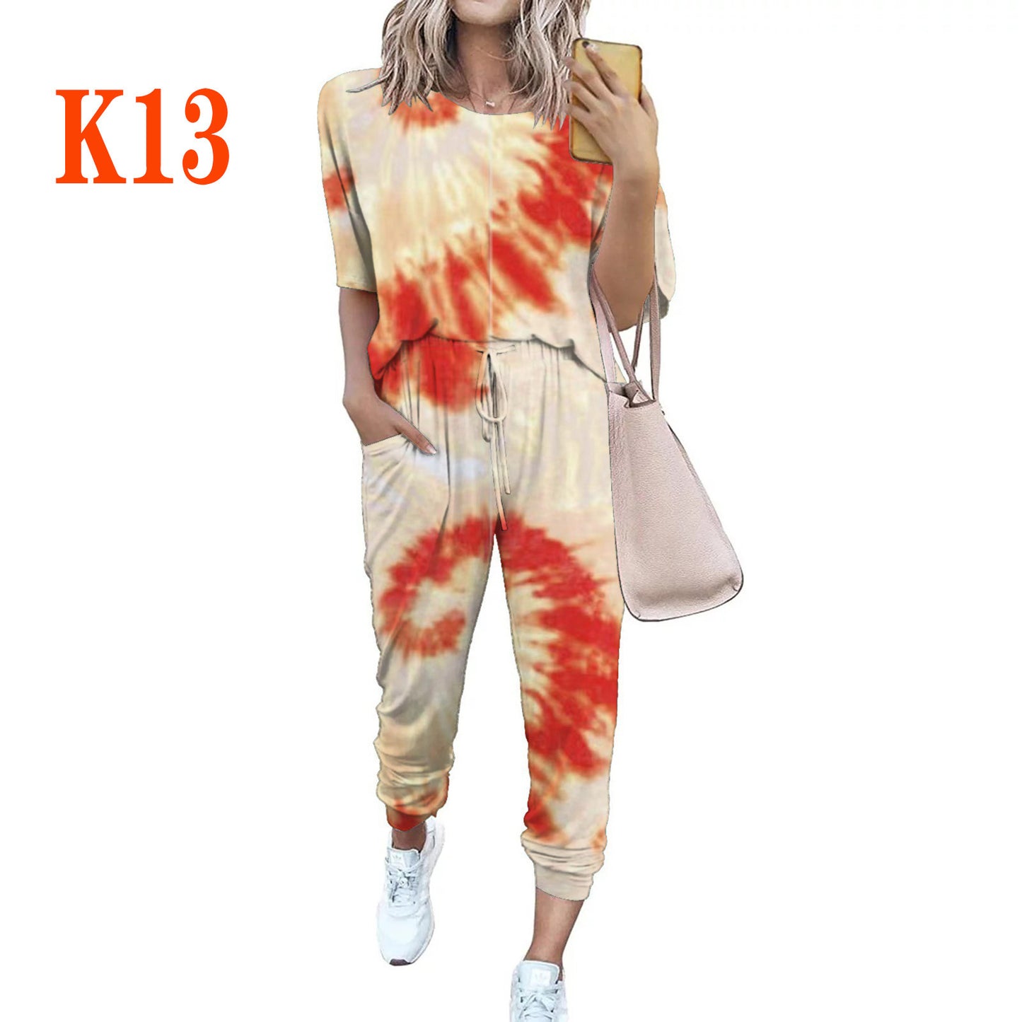 Women's casual jumpsuit with trendy tie-dye design and practical pockets Ivyshape