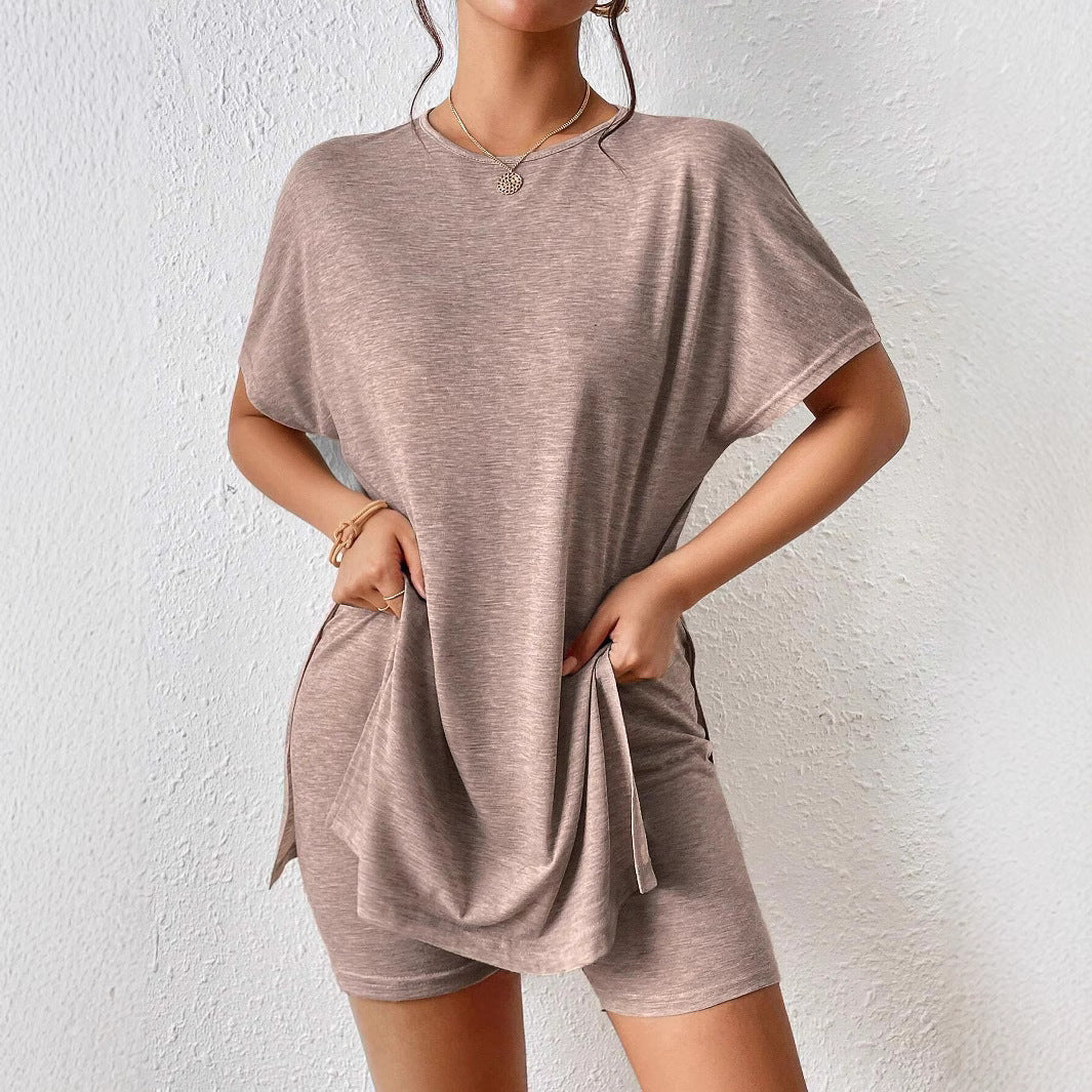 Women's Casual Loungewear Set with Soft Short Sleeve Top and Matching Bike Shorts Ivyshape