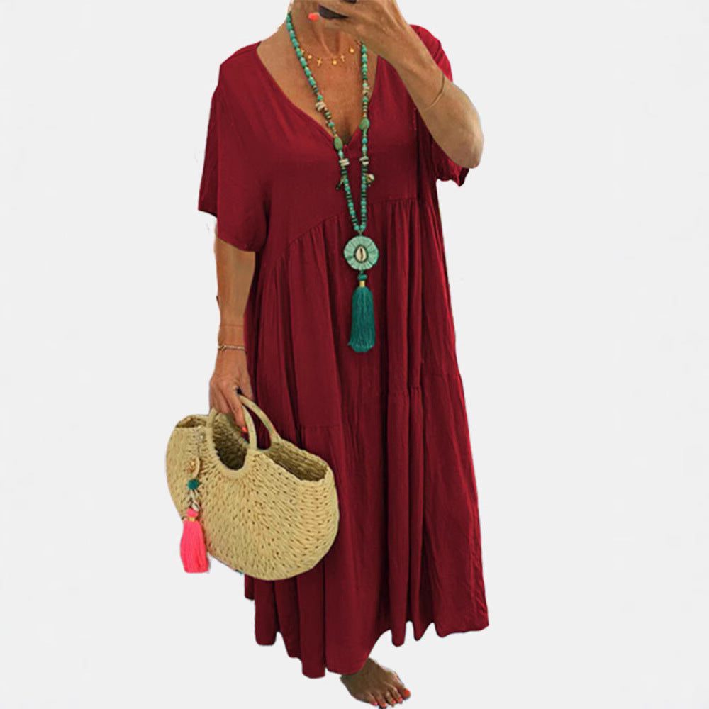 Women's airy boho maxi dress with flouncy hem and deep V-neck Ivyshape