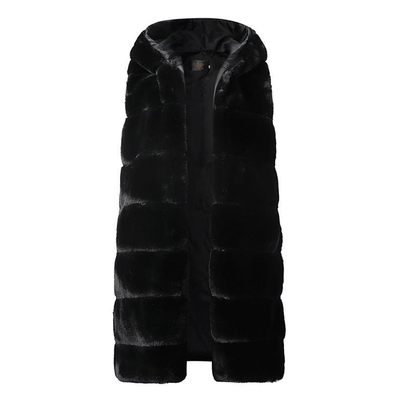 Women's Stylish Hooded Coat made of Faux Fur Ivyshape