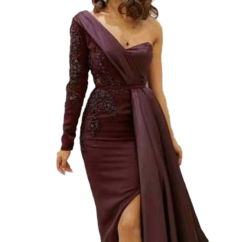 IvyShape | One-Shoulder Elegant Split Slim Fit Plus-Size Evening Gown