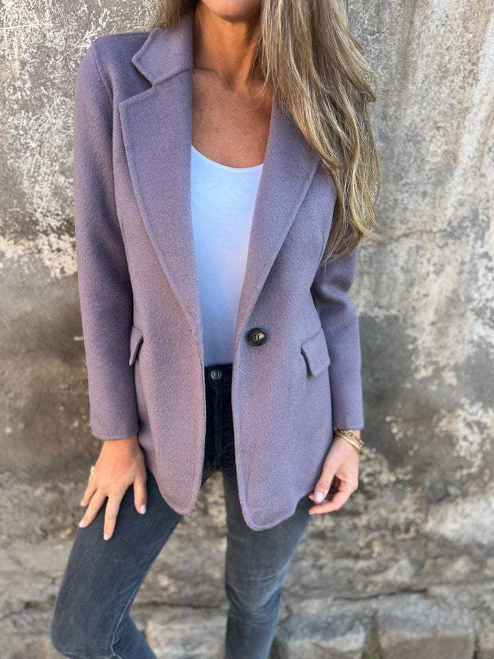 IvyShape | Casual Woolen Lapel Button Faux Pocket Suit Jacket