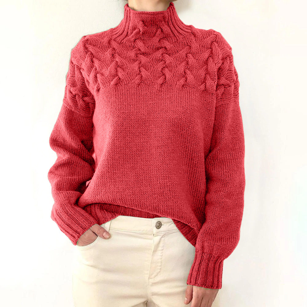 IvyShape | Detailed High Neck Long Sleeve Sweater for Women