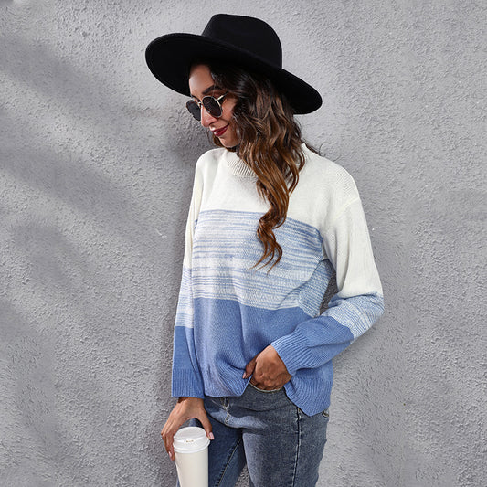 Women's Casual Knit Sweater with Modern Color Print Ivyshape