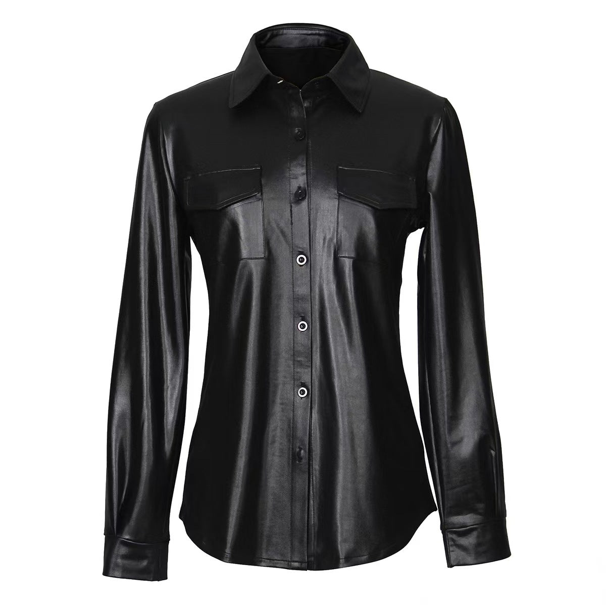 IvyShape | Synthetic Leather Shirt Jacket