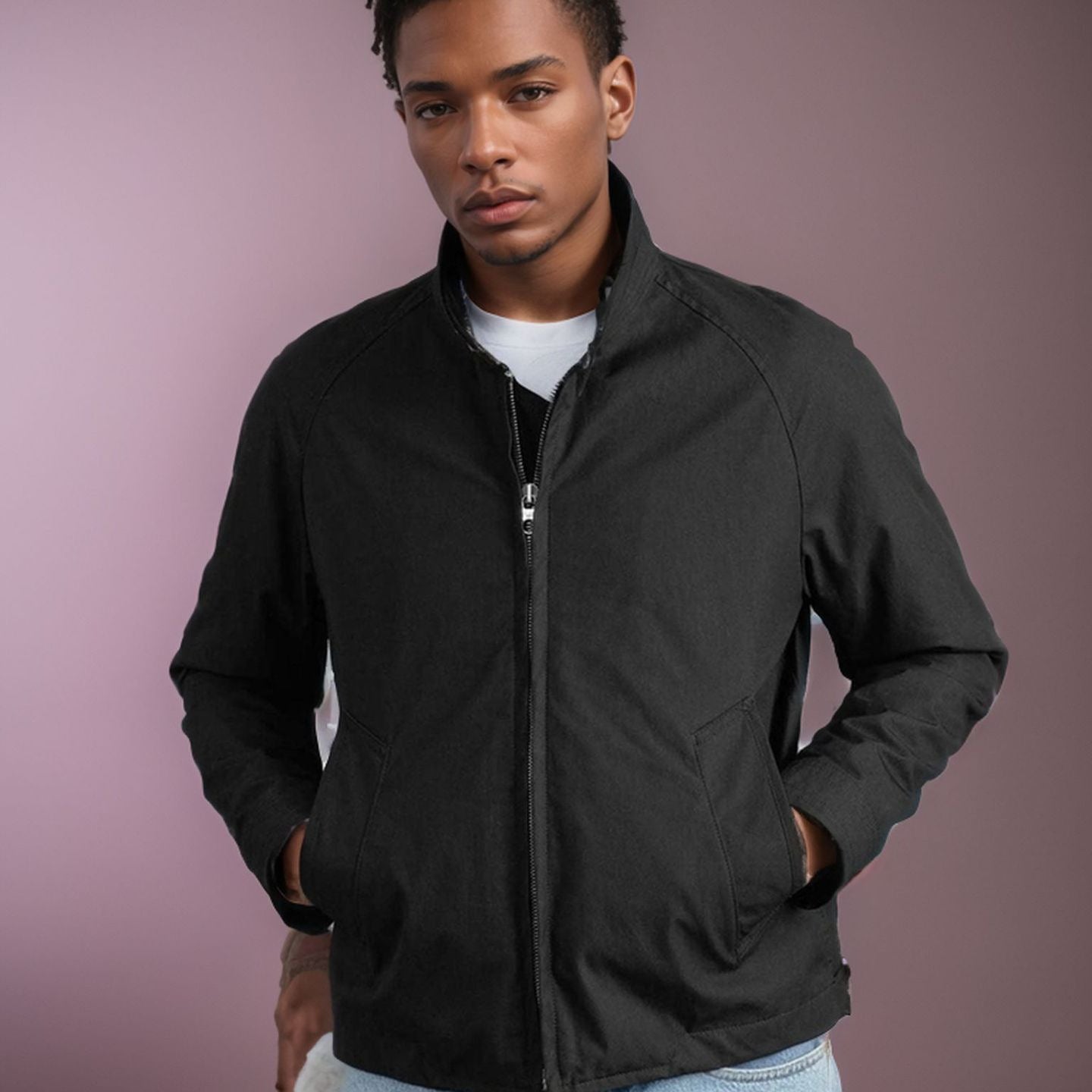 Men's elegant quilted jacket with high collar and practical pockets Ivyshape