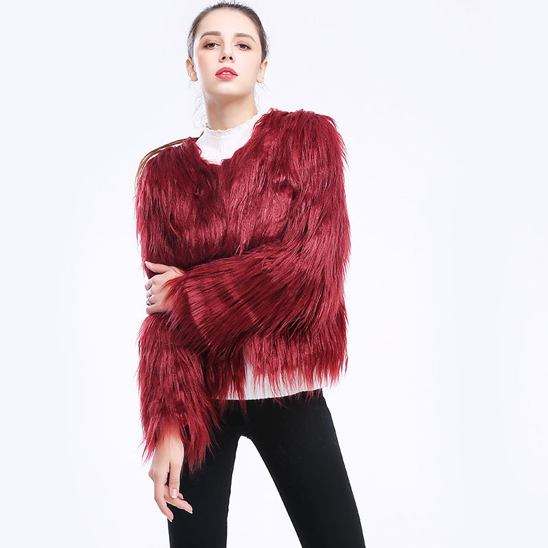 Women's Cuddly Soft Faux Fur Coat with Open Cut and Long Sleeves Ivyshape
