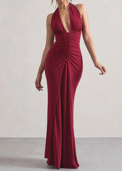 Ivyshape | Luxe Halter Ruched Maxi Dress