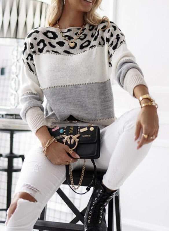 Ivyshape | Leopard Striped Sweater