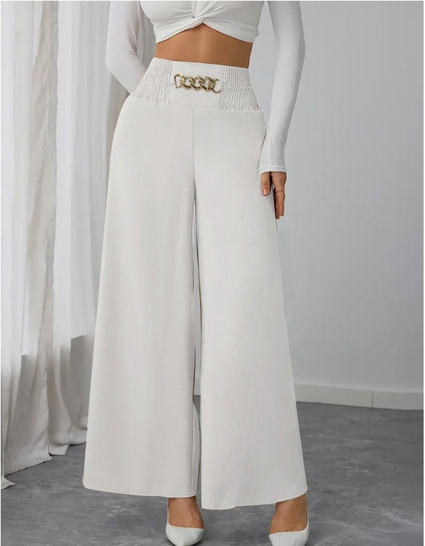 Women's Wide Trousers with Ruffle Details and Stylish Belt Design Ivyshape