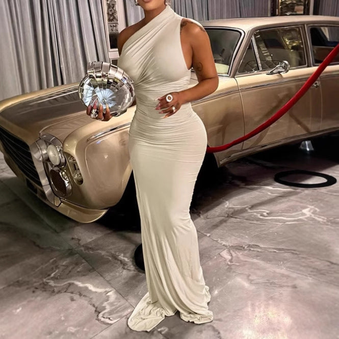 Women Elegant Wrap Maxi Dress with Asymmetric Neckline and Luxurious Cut Ivyshape