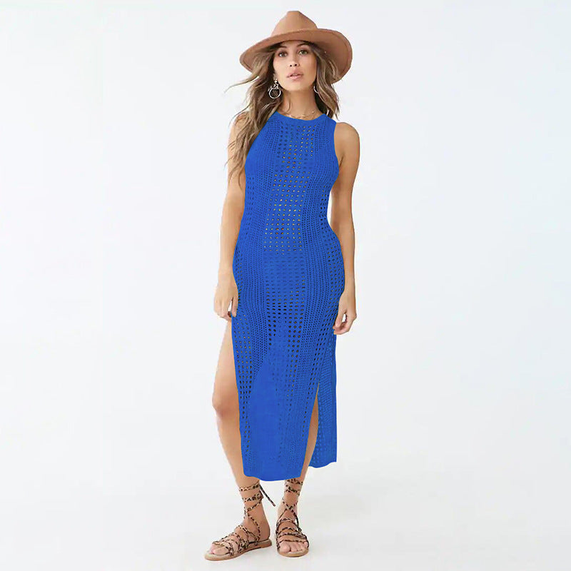 Ladies mesh maxi dress with side slit and modern design Ivyshape