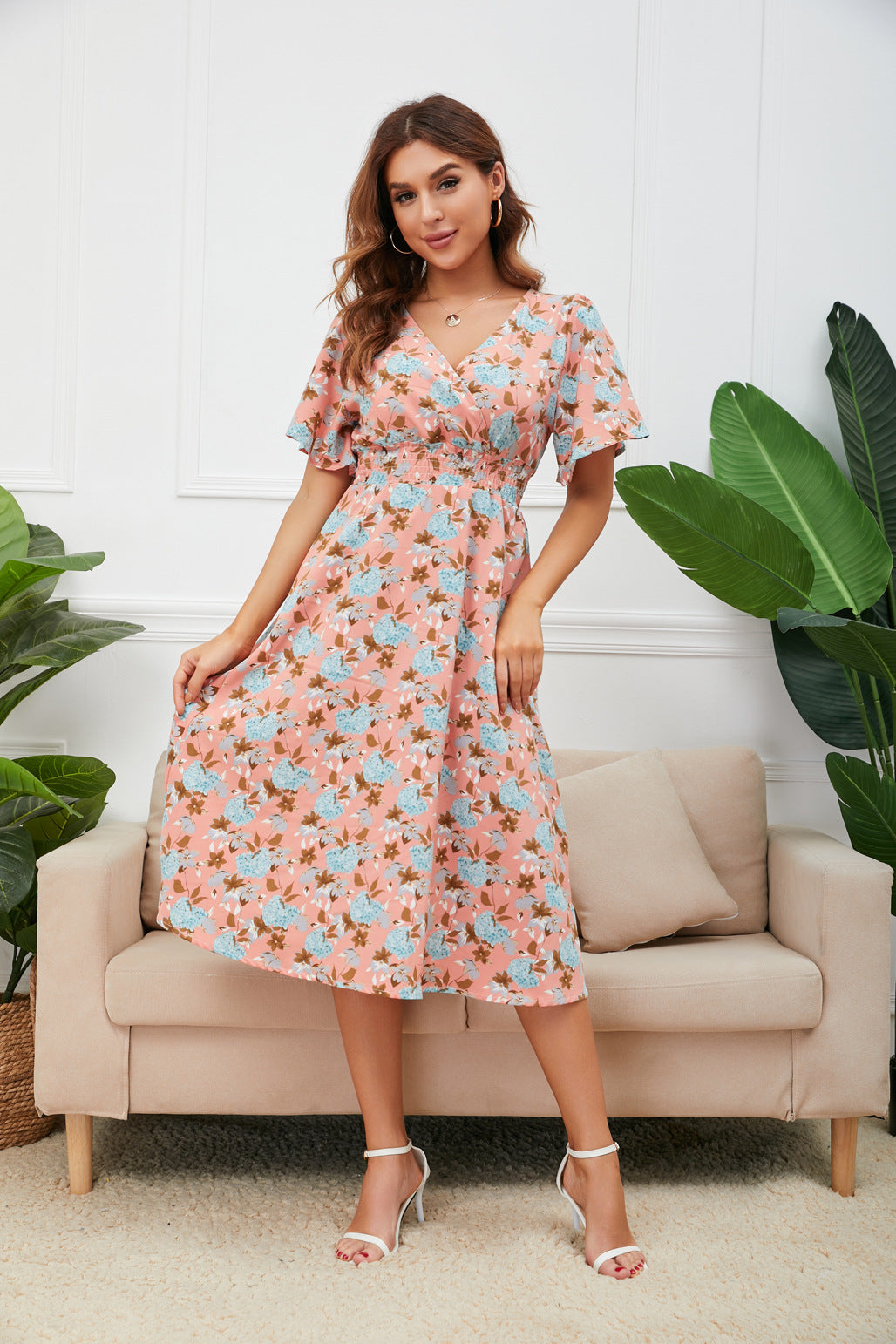 Women’s Midi Dress with Floral Pattern Ivyshape