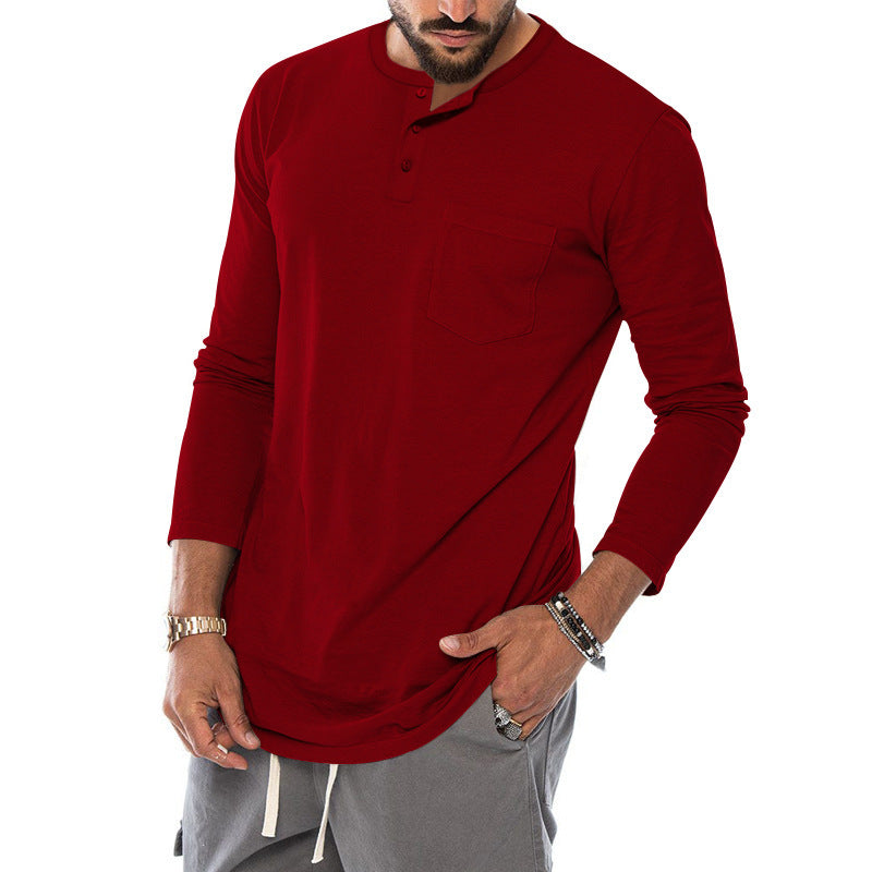 Men's Long Sleeve Henley Shirt with Stylish Button Closure and Practical Chest Pocket Ivyshape