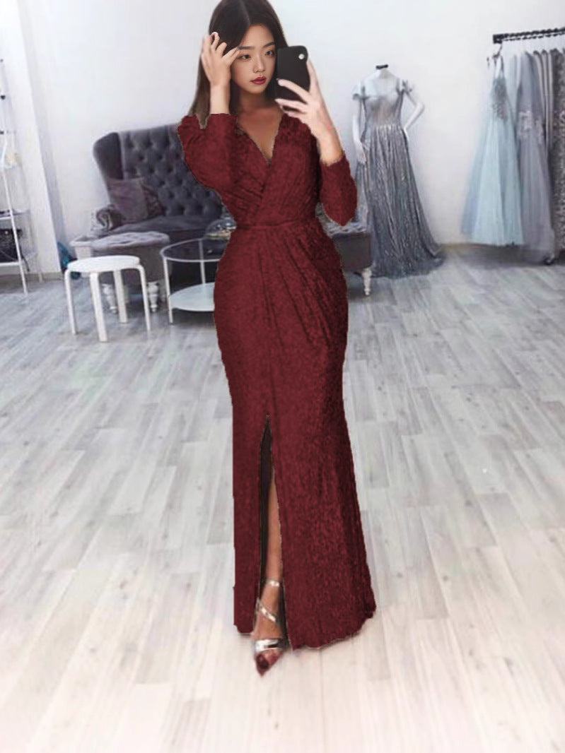 Women Elegant Wrap Dress with Sparkling Detail and Side Slit Ivyshape