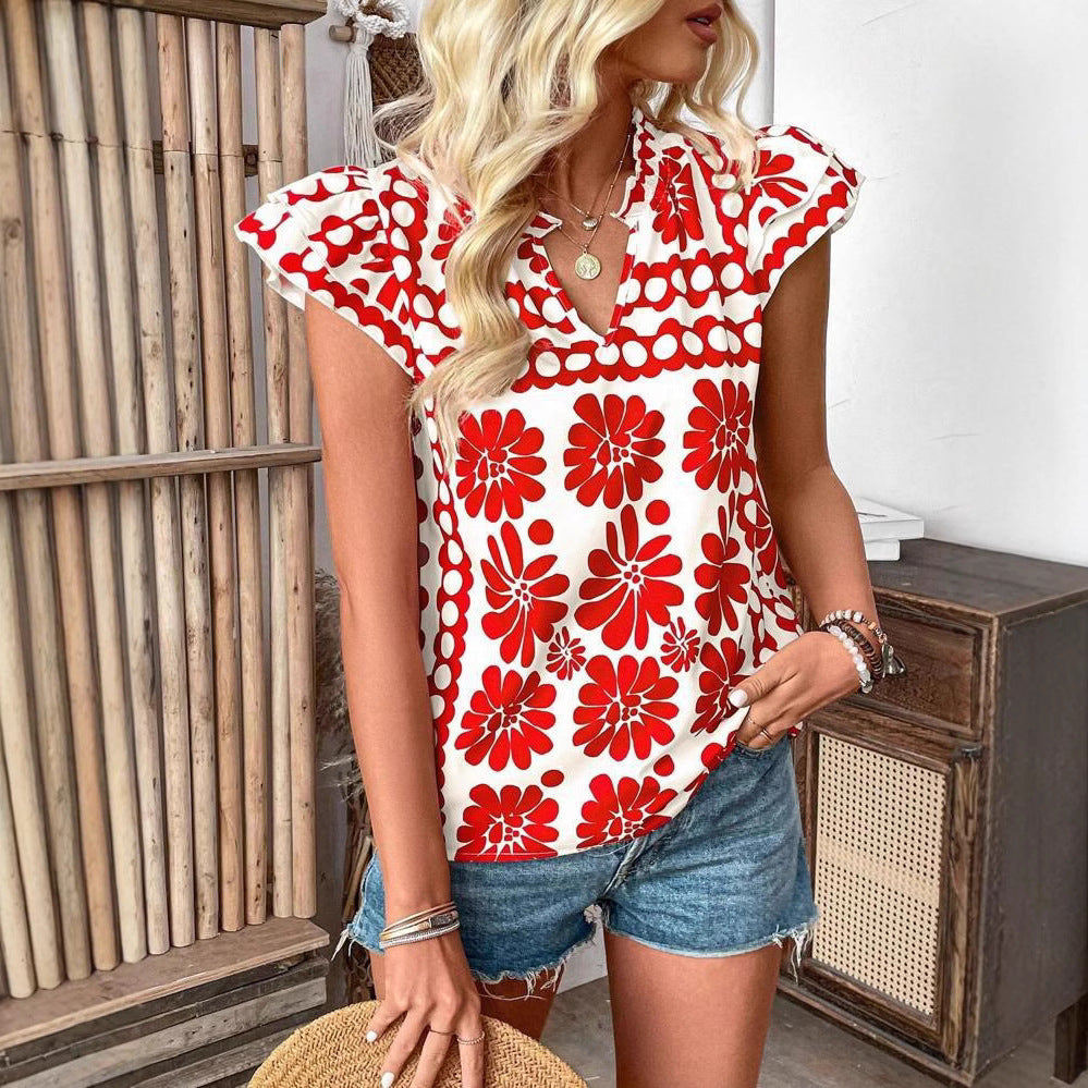 Ladies blouse with floral ruffle details and fresh design Ivyshape