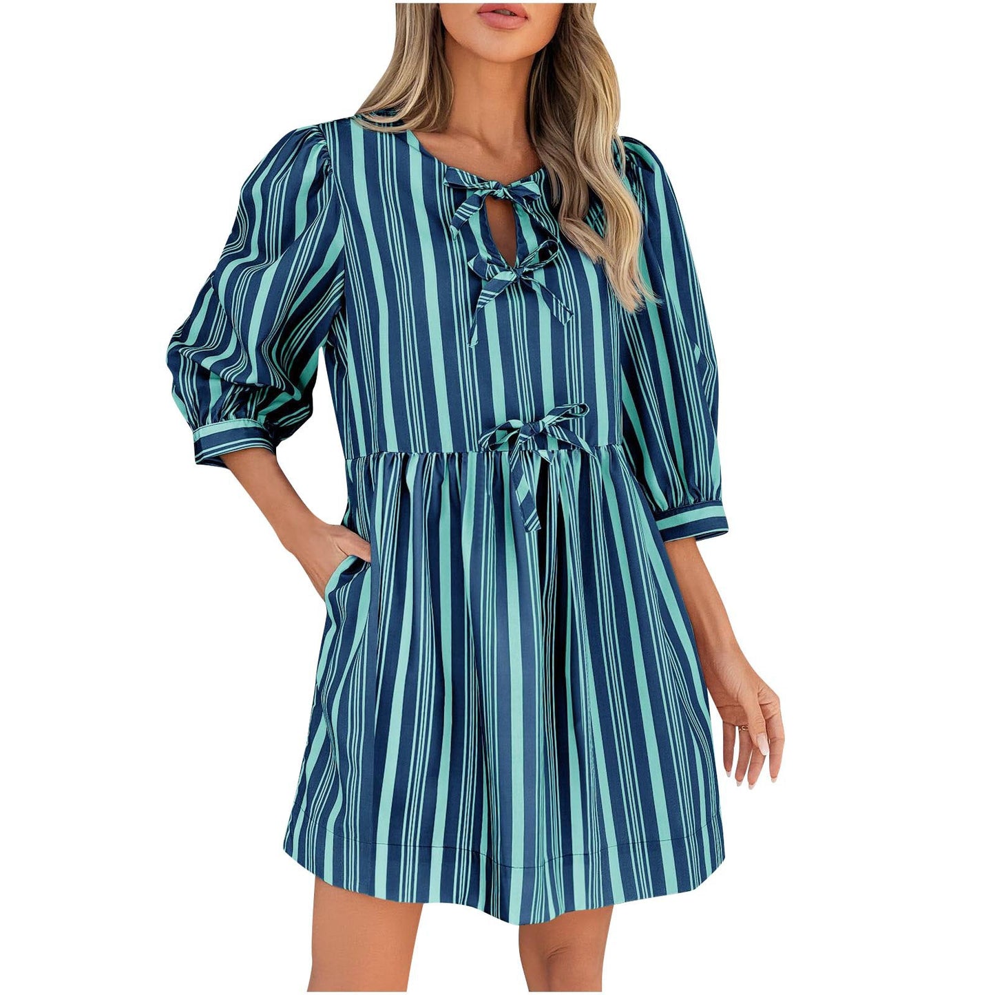 Women's casual striped summer dress with fitted silhouette Ivyshape