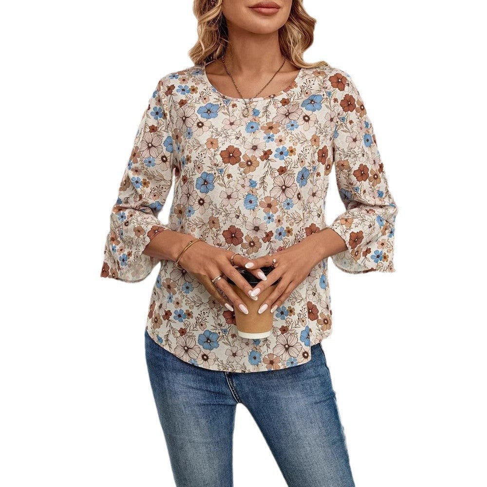 Ladies fashionable blouse with striped ruffle sleeves Ivyshape