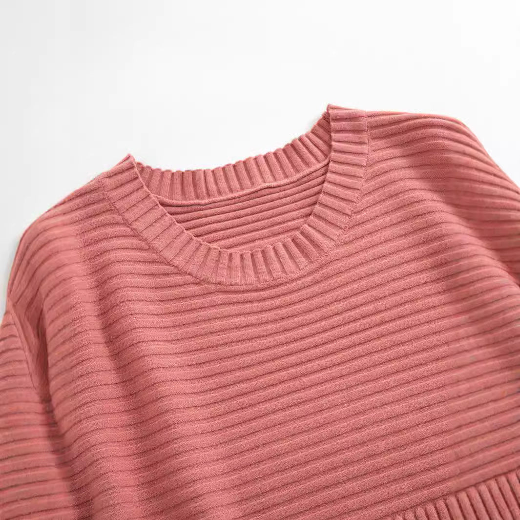 IvyShape | Solid Color Long Sleeve Knitted Pullover