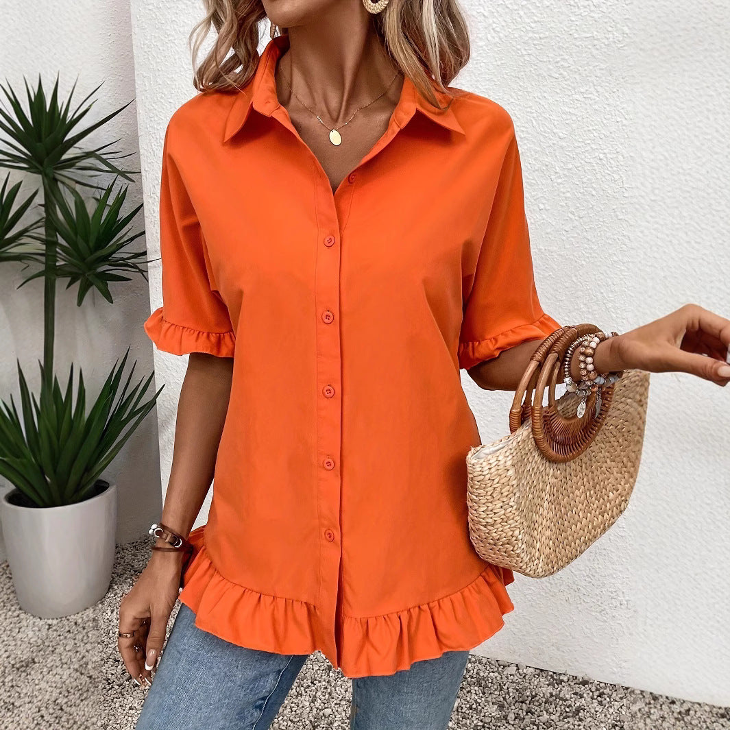 Women's shirt blouse with ruffle details Ivyshape