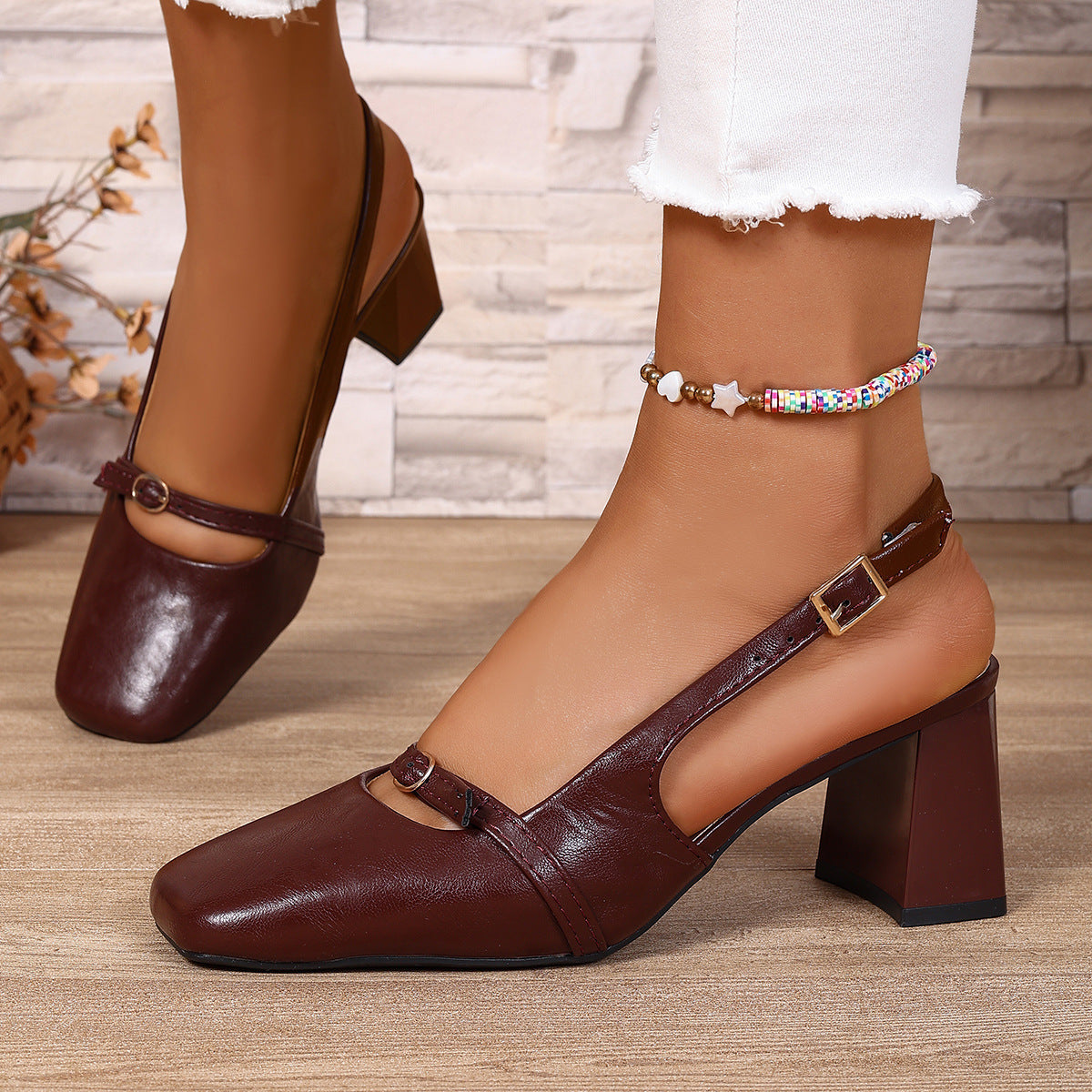 Ladies Slingback Pumps with square toe shape and elegant heel height Ivyshape