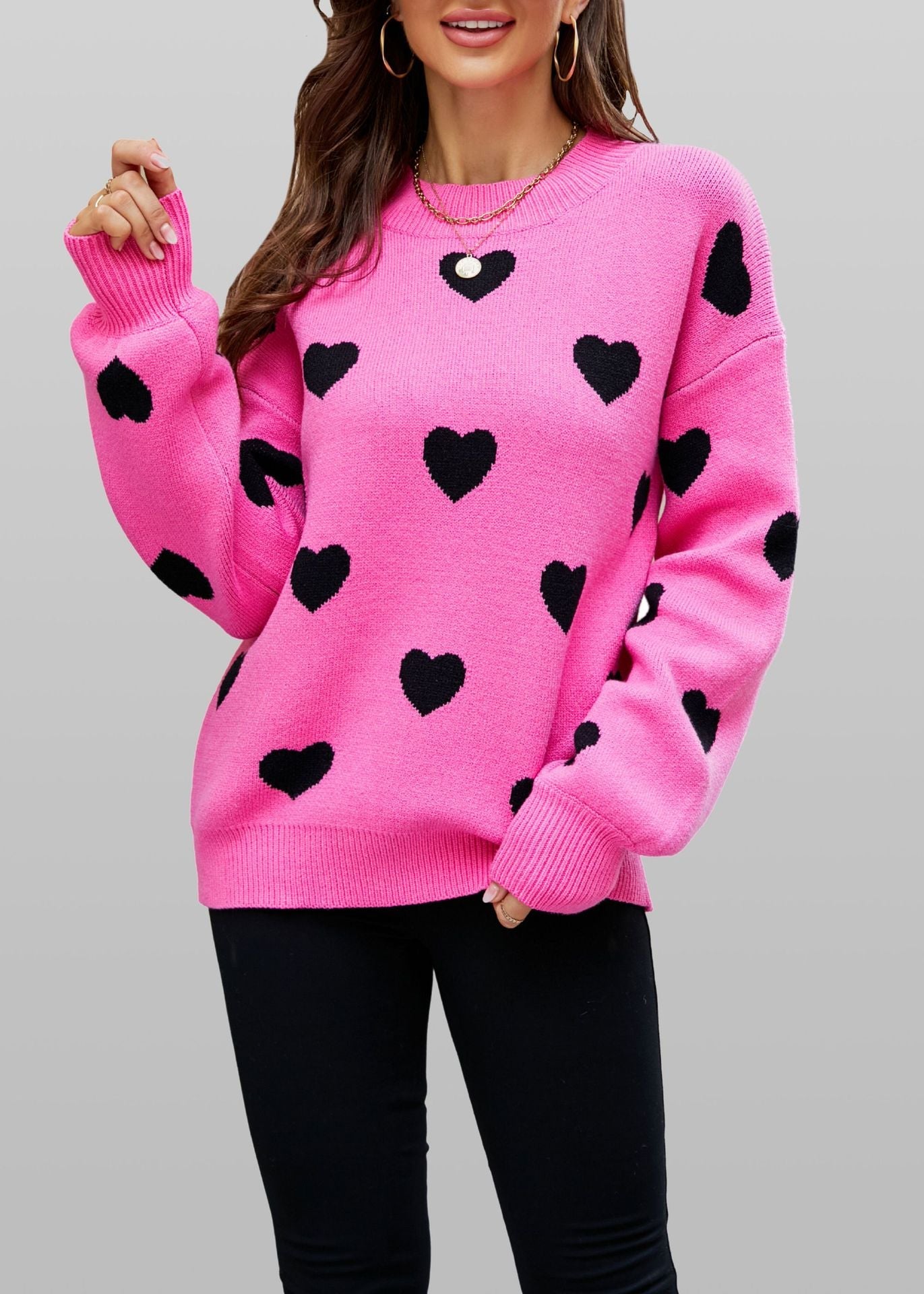 Ivyshape | Valentine'S Day Heart Knit Sweater